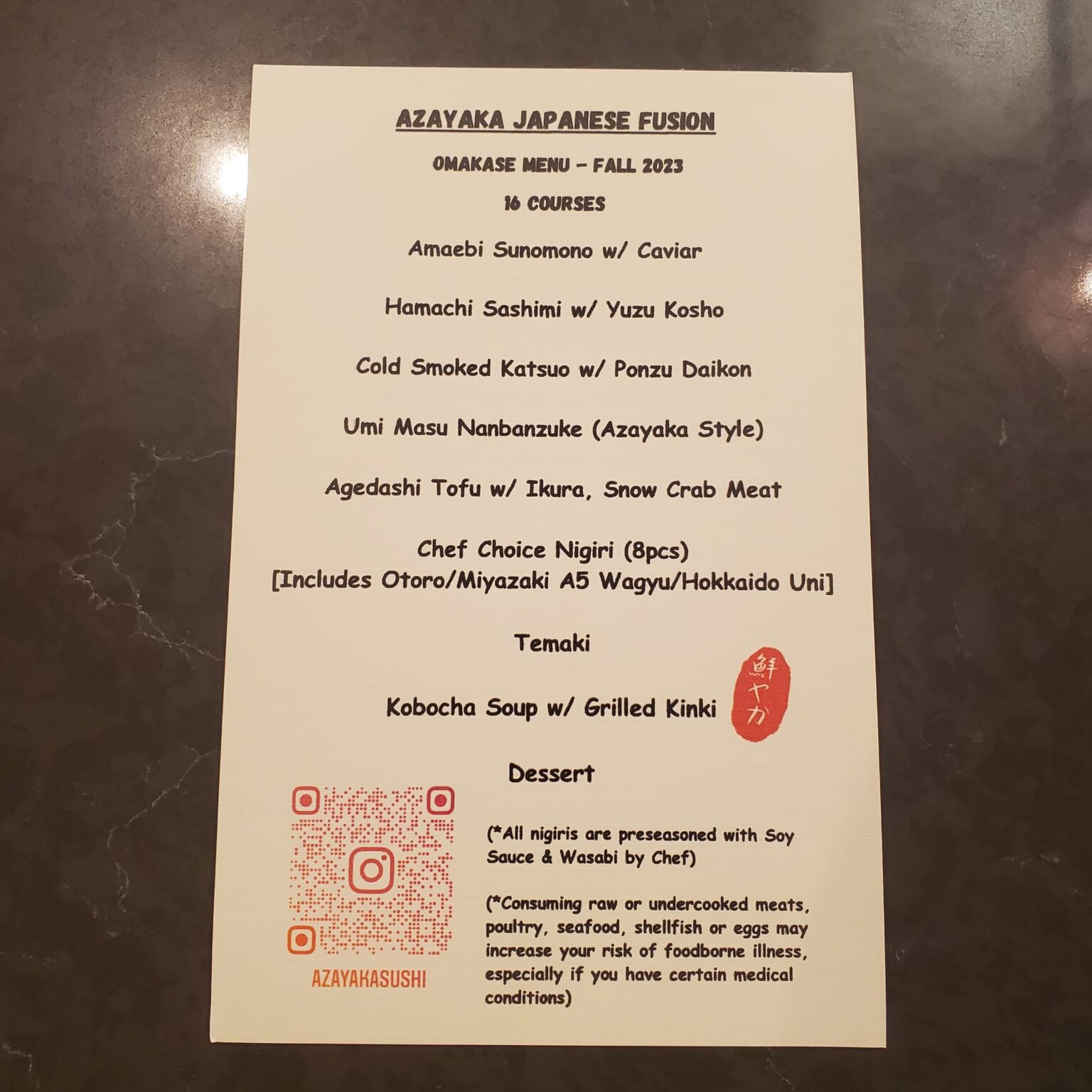 Azayaka Japanese Fusion | Sacramento | Omakase Menu